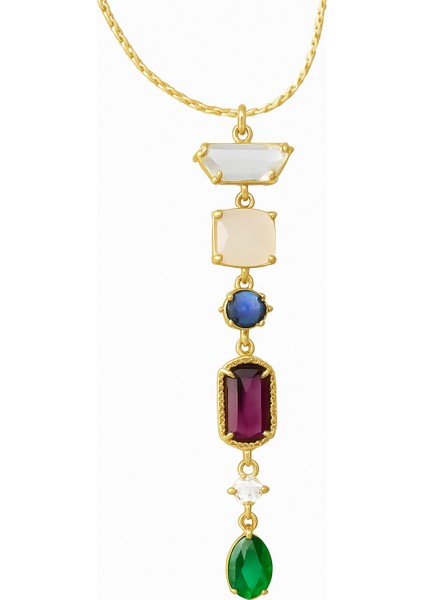 Çelik Pembe Taşlı Kolye