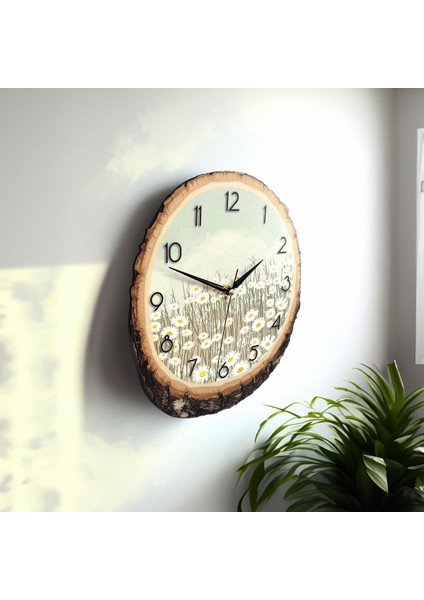 Kahverengi Kütükte Papatya Desenli Duvar Saati, Şık ve Doğal Dekorasyon Parçası fiyatları