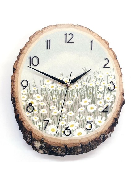 Kahverengi Kütükte Papatya Desenli Duvar Saati, Şık ve Doğal Dekorasyon Parçası modelleri