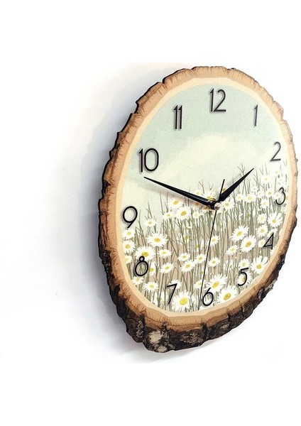 Kahverengi Kütükte Papatya Desenli Duvar Saati, Şık ve Doğal Dekorasyon Parçası fırsatları