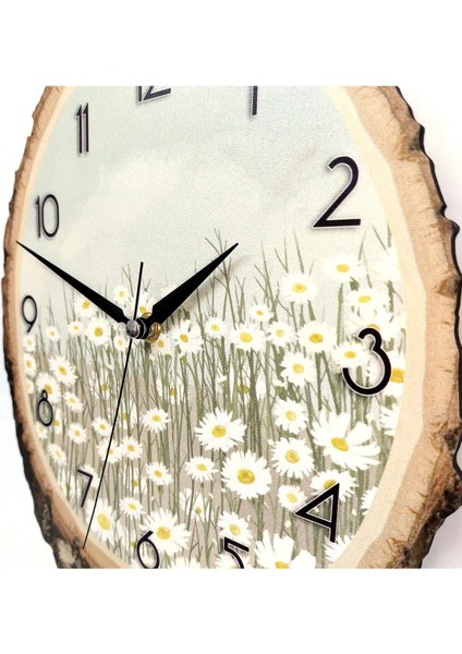 Kahverengi Kütükte Papatya Desenli Duvar Saati, Şık ve Doğal Dekorasyon Parçası indirimleri