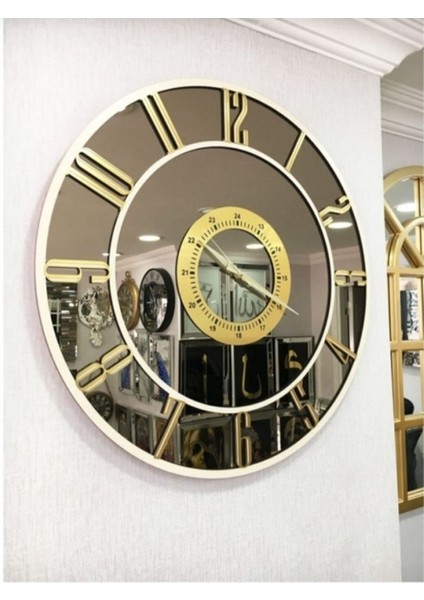 Füme-Altın Renkli Gerçek Aynalı Dekoratif Duvar Saati 40 cm fiyatları