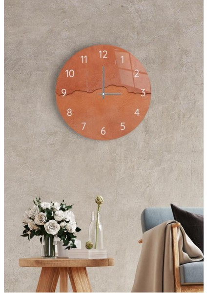 Turuncu 27 cm Çapında Şık Dekoratif Cam Saat, Modern Ev Dekorasyonu Için Ideal.