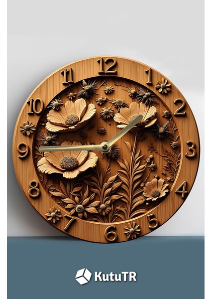 Şık Yuvarlak Ahşap Duvar Saati, Kuvars Hareketli, 3D ve 2d Tasarım fiyatları