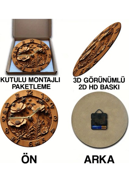Şık Yuvarlak Ahşap Duvar Saati, Kuvars Hareketli, 3D ve 2d Tasarım indirimleri