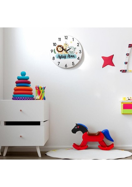 Sevimli Hayvan Figürlü Çocuk Odası Duvar Saati, Beyaz, Isme Özel Tasarım fiyatları