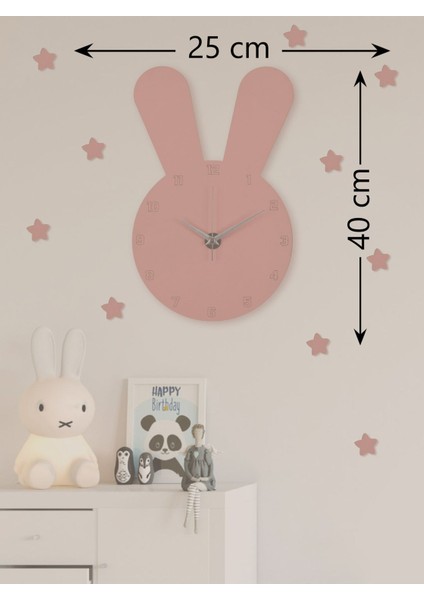 Pembe Tavşan Figürlü Ahşap Çocuk Odası Duvar Saati 25X40 Cm, Yıldız Hediye fiyatları