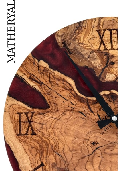 El Yapımı Mavi Epoksi Zeytin Ağacı Ahşap Duvar Saati, Sessiz Mekanizma, 35 cm modelleri