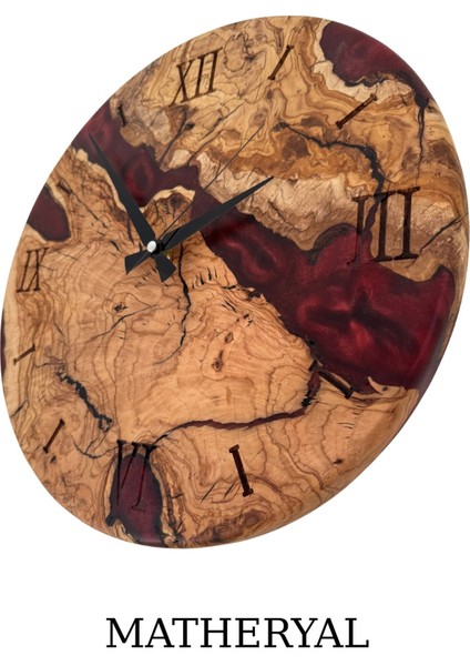 El Yapımı Mavi Epoksi Zeytin Ağacı Ahşap Duvar Saati, Sessiz Mekanizma, 35 cm fırsatları