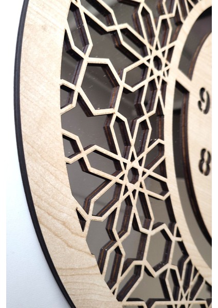 Ahşap ve Aynalı, Dini Motifli Şık Duvar Saati, Modern ve Şık Tasarım indirimleri