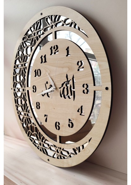 Ahşap ve Aynalı, Dini Motifli Şık Duvar Saati, Modern ve Şık Tasarım