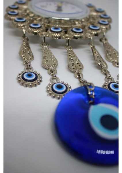 Şeffaf Cam, Nazar Boncuklu Metal Kaplama Duvar Saati, Şık Dekoratif Aksesuar fiyatları