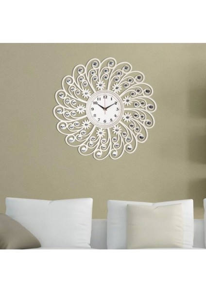 Şık Akrilik Döküm Ayna ve Ferforje Desenli Beyaz Duvar Saati fiyatları