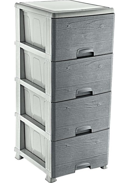OZR-K019 X38 Ahşap Desenli Plastik Mutfak Komidin Sebzelik 4 Katlı Gri