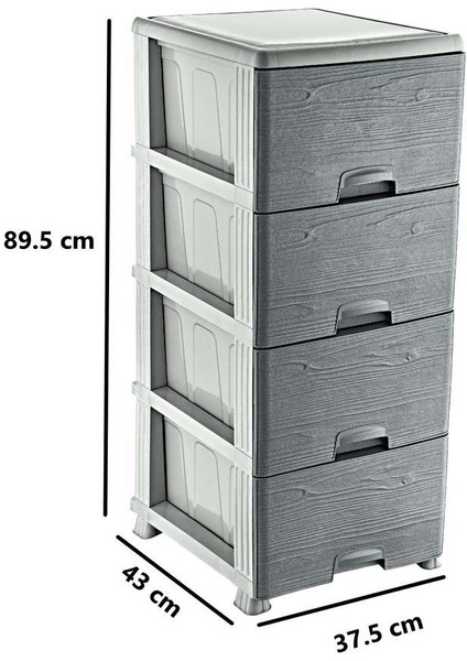 OZR-K019 X38 Ahşap Desenli Plastik Mutfak Komidin Sebzelik 4 Katlı Gri