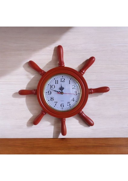 Eskitme Kiraz Ahşap Gemici Dümen Duvar Saati, 38 cm Çap, Şık Dekoratif Tasarım