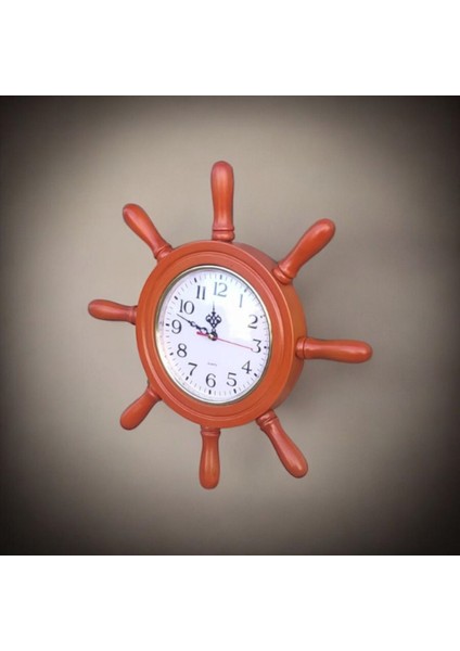 Eskitme Kiraz Ahşap Gemici Dümen Duvar Saati, 38 cm Çap, Şık Dekoratif Tasarım