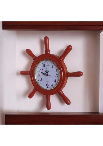 Eskitme Kiraz Ahşap Gemici Dümen Duvar Saati, 38 cm Çap, Şık Dekoratif Tasarım