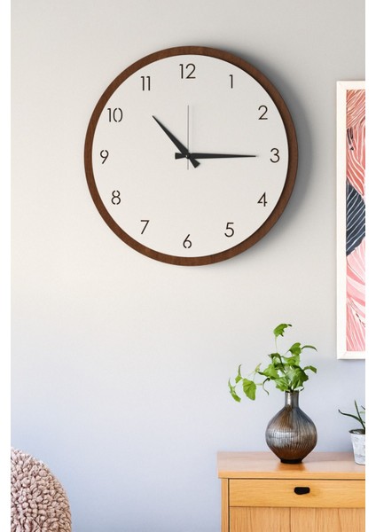 Modern Ahşap Duvar Saati, Kahverengi-Beyaz, 48CM, Şık ve Dekoratif Tasarım fırsatları
