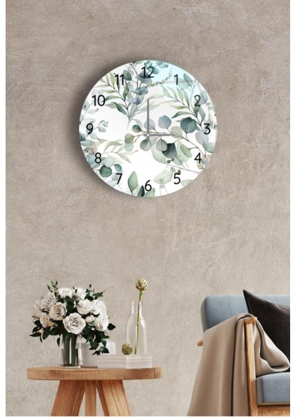 Yeşil Renkli, 37 cm Çapında Şık ve Dekoratif Cam Saat, Zarif Tasarım.