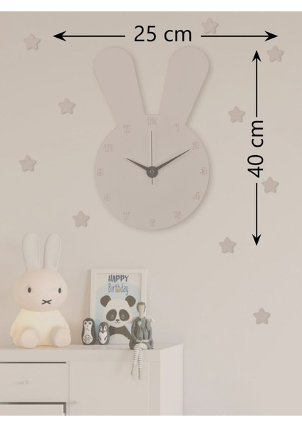 Beyaz Tavşan Figürlü Ahşap Çocuk Odası Duvar Saati 25X40 Cm, Yıldız Hediye fiyatları