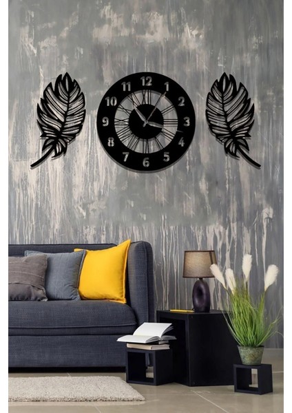Yapraklı Roma ve Latin Rakamlı Ahşap Duvar Saati, 50CM, Siyah Renk fiyatları