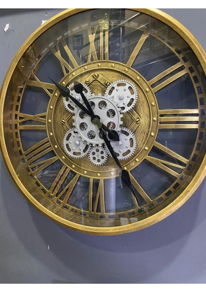 Altın Renkli Metal Görünümlü Çark Detaylı Duvar Saati, 50 cm modelleri