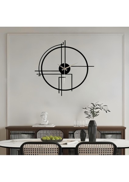Şık Metal Duvar Saati, 60X60 Cm, Siyah Renkli Dekoratif Tasarım