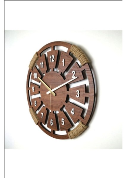Ahşap Duvar Saati, Ceviz Renk, Halatlı, Sessiz Mekanizma, Dekoratif Tasarım