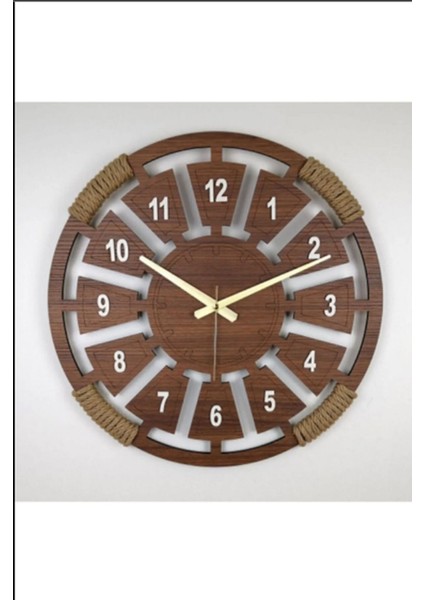Ahşap Duvar Saati, Ceviz Renk, Halatlı, Sessiz Mekanizma, Dekoratif Tasarım fiyatları