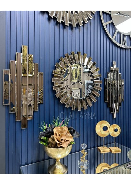 65 cm Bronz Piyano Saat ve 35X75 cm Ritmik Aynalar, Şık ve Dekoratif Ürünler