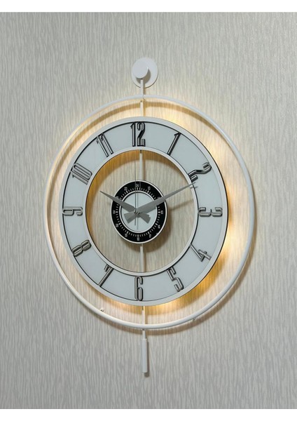Işıklı 50X70 cm Metal Cam Duvar Saati, Şeffaf ve Beyaz Detaylarla Şık Tasarım fiyatları