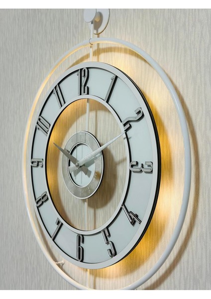 Işıklı 50X70 cm Metal Cam Duvar Saati, Şeffaf ve Beyaz Detaylarla Şık Tasarım modelleri