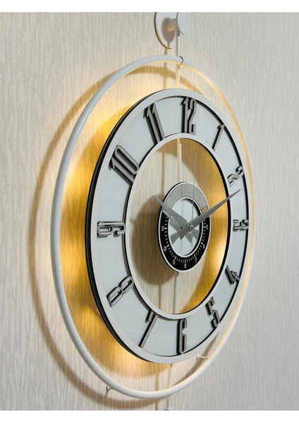 Işıklı 50X70 cm Metal Cam Duvar Saati, Şeffaf ve Beyaz Detaylarla Şık Tasarım fırsatları