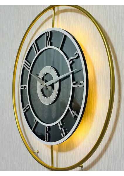 Işıklı Metal Camlı Duvar Saati, 50X70 Cm, Modern Tasarım, Orta Boy