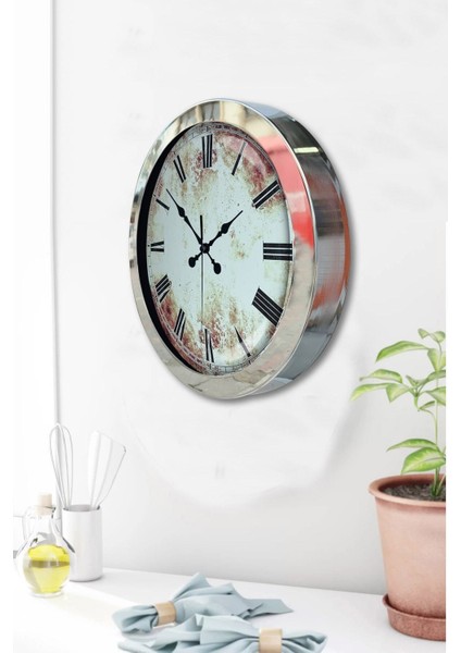 36 cm Krom Metal Eskitme Duvar Saati, Şık ve Modern Dekoratif Ürün fiyatları