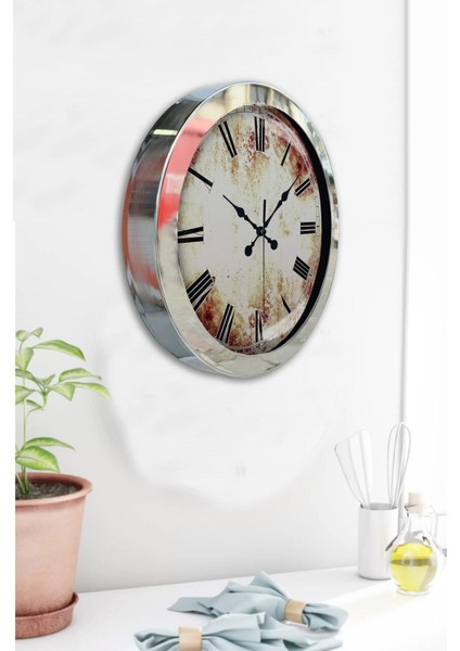 36 cm Krom Metal Eskitme Duvar Saati, Şık ve Modern Dekoratif Ürün modelleri