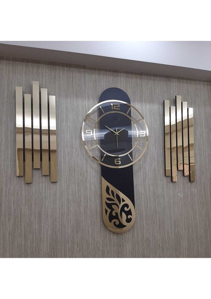 Şık 3'lü Duvar Saati Seti, Lambiri Yan Dekor, Rakam ve Aynalı Pleksi Tasarım fırsatları