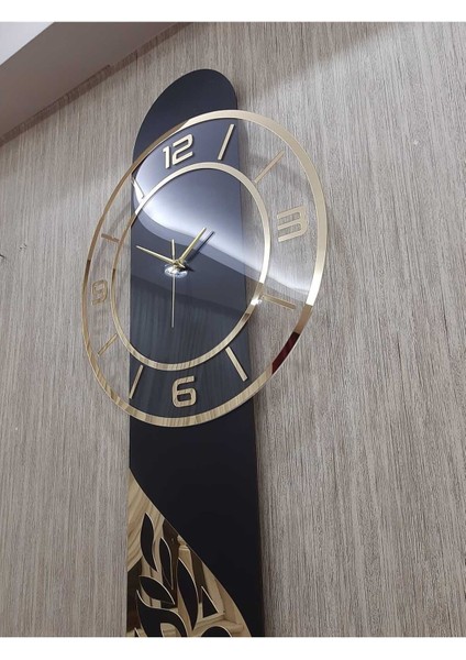 Şık 3'lü Duvar Saati Seti, Lambiri Yan Dekor, Rakam ve Aynalı Pleksi Tasarım