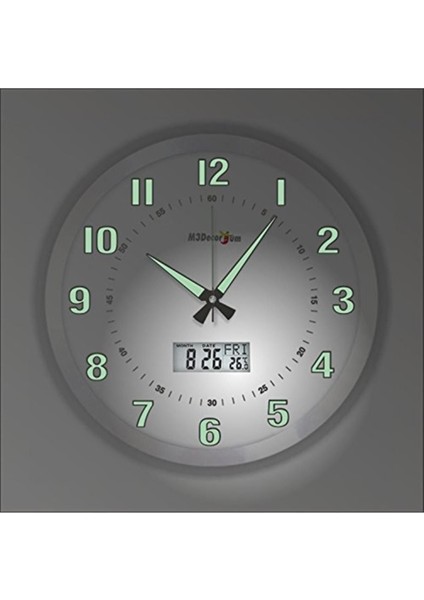 40 cm Büyük Aluminyum Duvar Saati, Fosforlu, Sessiz, Saniyeli ve Termometreli fiyatları