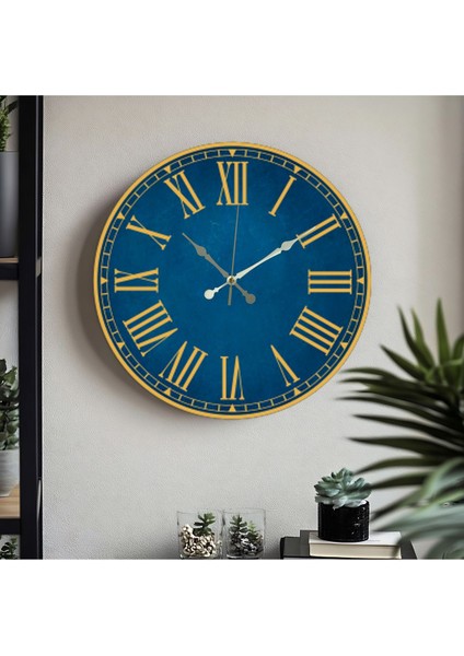 Mavi Uv Baskılı Roma Rakamlı Sessiz Duvar Saati, Şık ve Zarif Dekorasyon Ürünü