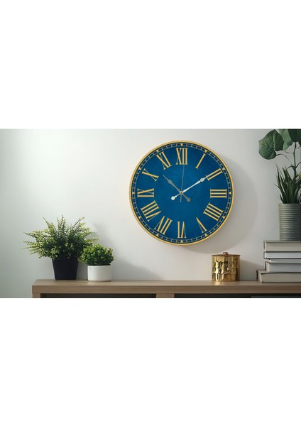 Mavi Uv Baskılı Roma Rakamlı Sessiz Duvar Saati, Şık ve Zarif Dekorasyon Ürünü modelleri
