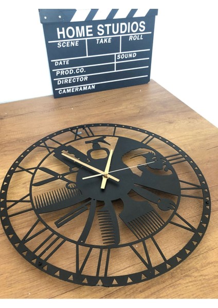 Şık Siyah Metal Duvar Saati, 60X60CM, Roma Rakamlı, Kuaför Temalı fiyatları