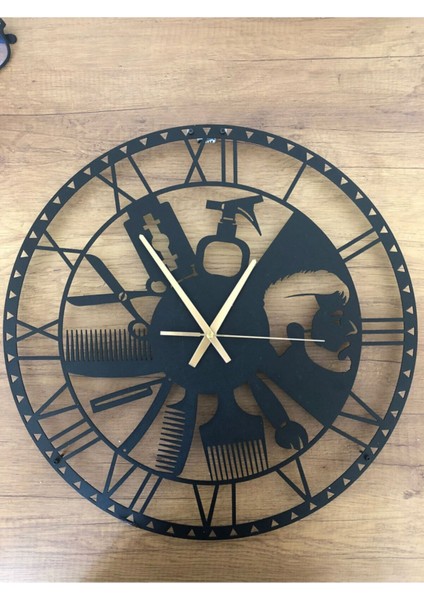 Şık Siyah Metal Duvar Saati, 60X60CM, Roma Rakamlı, Kuaför Temalı fırsatları