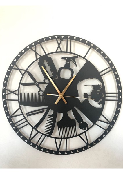 Şık Siyah Metal Duvar Saati, 60X60CM, Roma Rakamlı, Kuaför Temalı indirimleri
