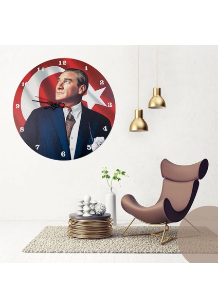 Şık Tek Renk Atatürk Temalı Duvar Saati, Modern ve Kaliteli Tasarım