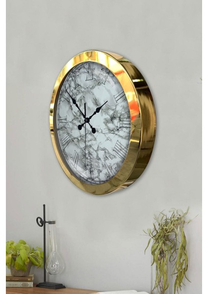 Şık 36 cm Gold Metal ve Mermer Tasarımlı Duvar Saati, Hediye Seçeneği fiyatları