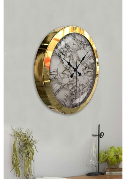 Şık 36 cm Gold Metal ve Mermer Tasarımlı Duvar Saati, Hediye Seçeneği modelleri