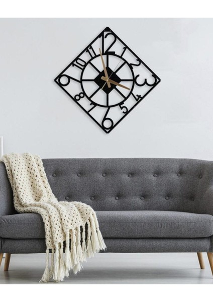 Şık Metal Duvar Saati, Türkçe Rakamlar, 83X83CM, Siyah Renk