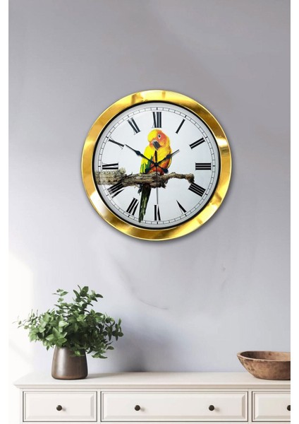 Şık 36 cm Altın Renk Metal Kuş Temalı Duvar Saati